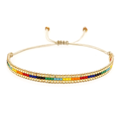 Adjustable Nylon Cord Braided Bead Bracelets, with Glass Seed Beads