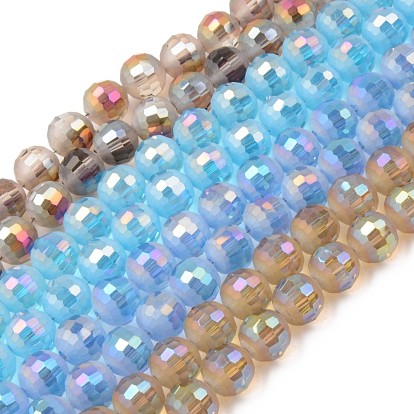 Electroplate Glass Beads Strands, Half Frosted, Faceted Round