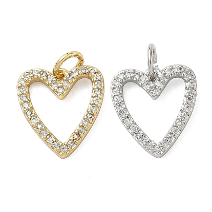Латунные микро проложить кубического циркония подвески, сердце прелести, стойки покрытие, долговечный, без свинца и без кадмия, с целью перехода в кольце