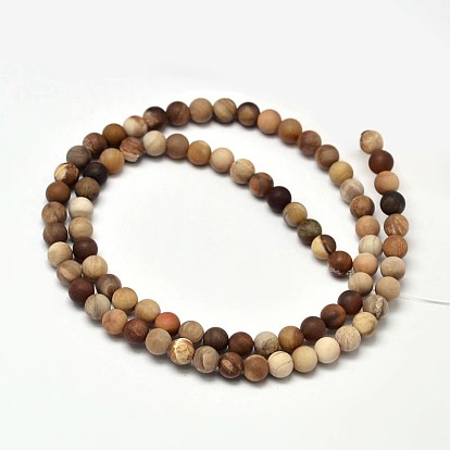 Frosted Natural Petrified Wood Round Bead Strands