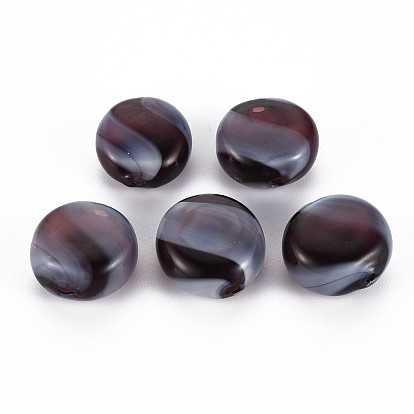 Transparent Handmade Blown Glass Globe Beads, Stripe Pattern, Flat Round
