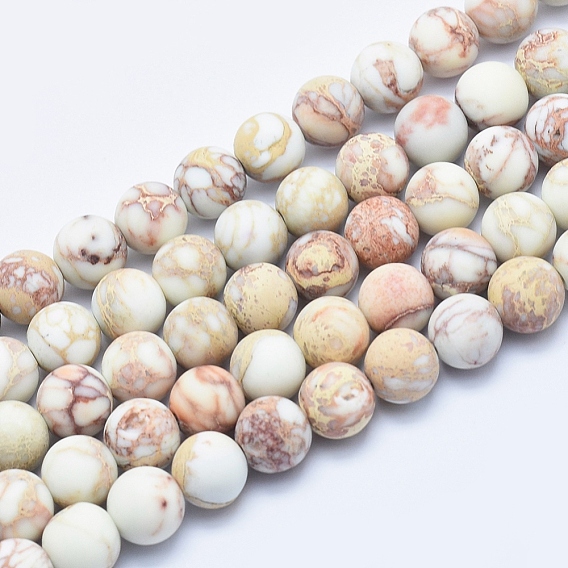 Natural Imperial Jasper Beads Strands, Frosted, Round