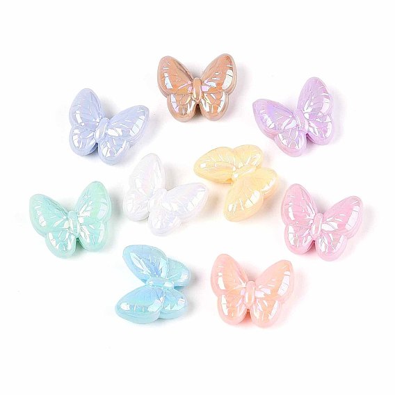 Непрозрачные акриловые бусины, с покрытием AB цвета, бабочка