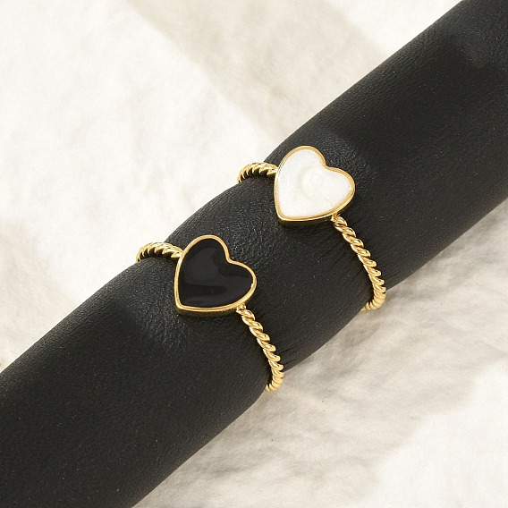 304 эмалированные манжеты из нержавеющей стали для женщин, сердце открытое кольца, золотые