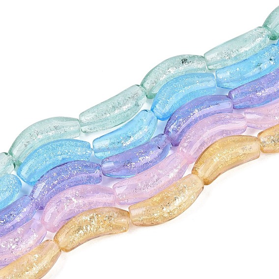Handmade Lampwork Beads Strands, Curved Tube, with Silver Powder