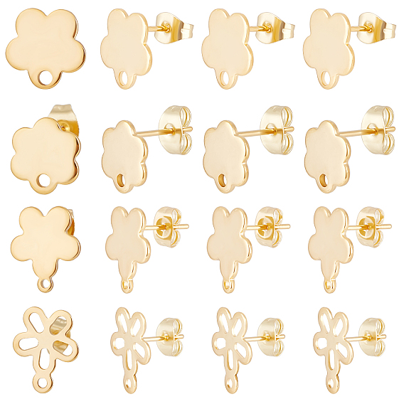 80 шт 4 стиль 201 серьги-гвоздики из нержавеющей стали, с горизонтальными петлями и 304 штифтами из нержавеющей стали и ушными гайками, цветок