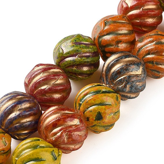 Окрашенные стеклянные бусины , золотой металл обвитыми, Твист круглые