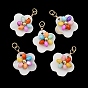 Dyed Natural Freshwater Shell Copper Wire Wrapped Pendants, Flower Charms with 304 Stainless Steel Jump Rings, Golden