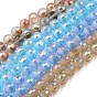 Electroplate Glass Beads Strands, Half Frosted, Faceted Round