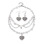 Tibetan Style Alloy Heart Jewelry Set, Glass Pearl Dangle Earrings & 304 Stainless Steel Chains Bib Necklace