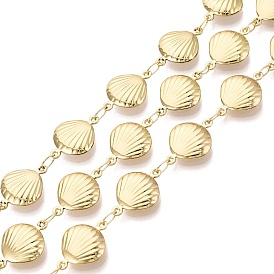 304 Stainless Steel Link Chains, Shell Shape, Soldered, with Spool