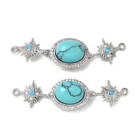 Латунные застежки из прозрачного кубического циркония с микропаве, с синтетическими бирюзовый, овальные со звездой
