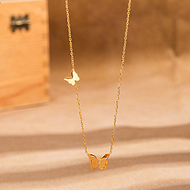 Elegant Double-Layer Butterfly Lock Collarbone Necklace for Women, Brass Pendant Necklaces