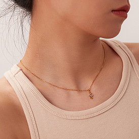 18K Gold Plated Titanium Steel Snake Pendant Necklace with White Zirconia, Fashionable and Versatile for Women