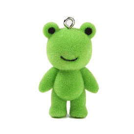 Flocky Resin Pendants, with Platinum Plated Iron Loops, Frog Charm