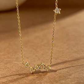 304 Halsketten aus Edelstahl mit mehreren Sternenanhängern aus pavégefassten Zirkonia für Damen, golden