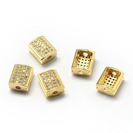 Rack Plating Brass Cubic Zirconia Beads, Long-Lasting Plated, Rectangle