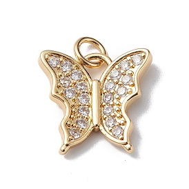Brass Micro Pave Cubic Zirconia Charms, Cadmium Free & Lead Free, Real 18K Gold Plated, Long-Lasting Plated, with Jump Ring, Butterfly Charm