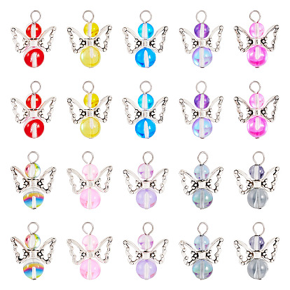 20pcs transparente Glasanhänger, mit Schmetterlingsbesatz aus Legierung, Engel Charme