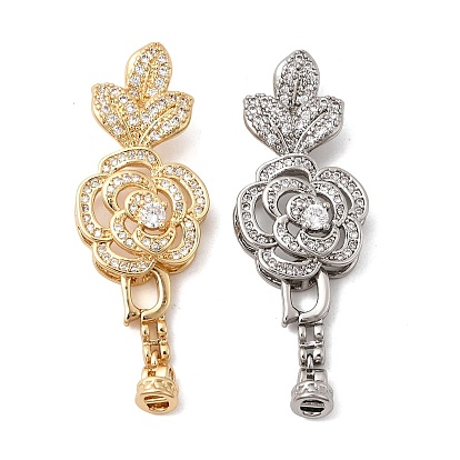 Латунное микропейв, прозрачный кубический цирконий, складные застежки, цветок розы