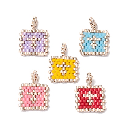 Handmade MIYUKI Round Rocailles Seed Beads Pendants, Beaded Rectangle Charms