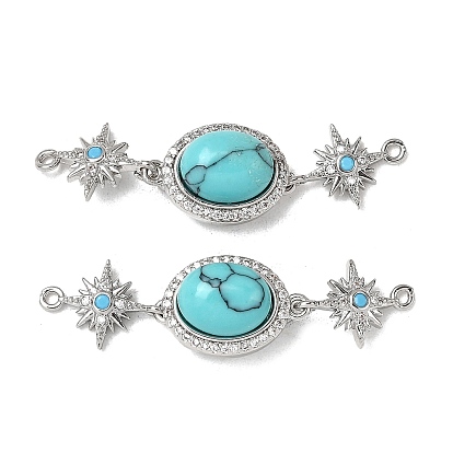 Латунные застежки из прозрачного кубического циркония с микропаве, с синтетическими бирюзовый, овальные со звездой