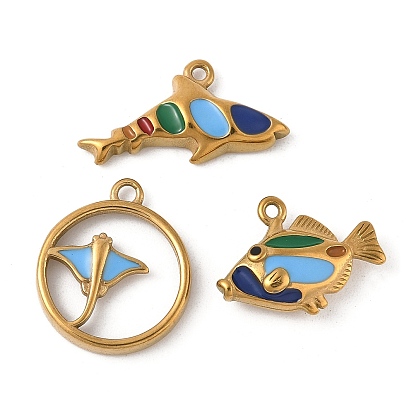 304 нержавеющей стальной эмали подвески, золотые, рыба
