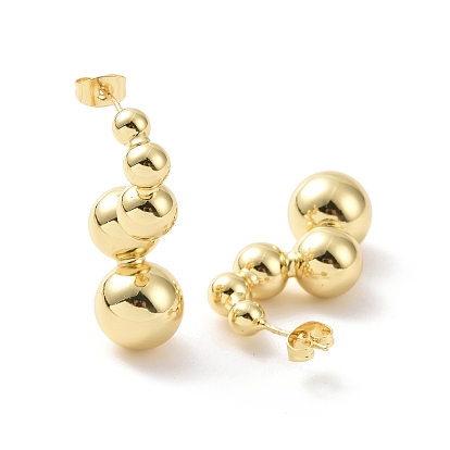 Brass Round Beaded Twist Stud Earrings for Women