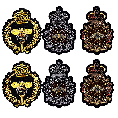 6шт 3 стили компьютерная вышивка ткань пришивание заплатки, аксессуары для костюма, аппликации в виде короны, с пчелами из сплава