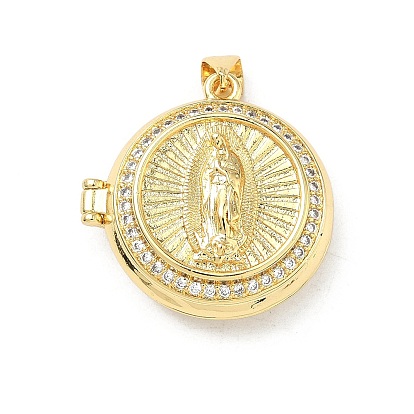 Латунные подвески с микропаве из прозрачного кубического циркония, плоский круглый с подвесками Девы Марии