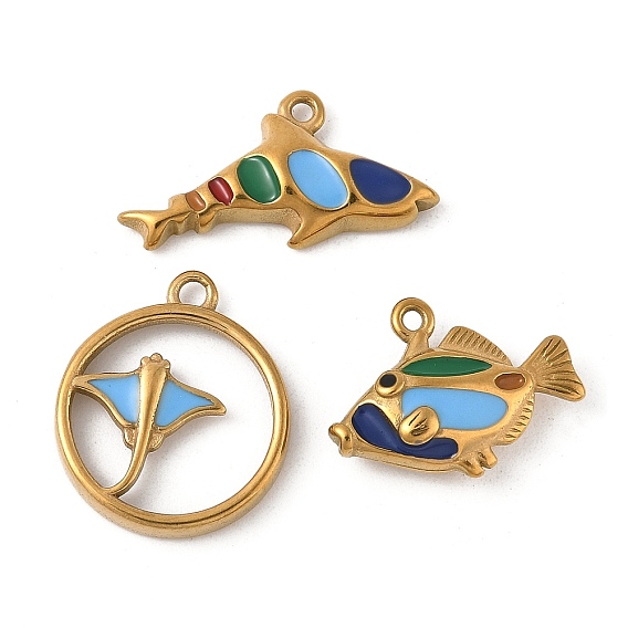 304 нержавеющей стальной эмали подвески, золотые, рыба