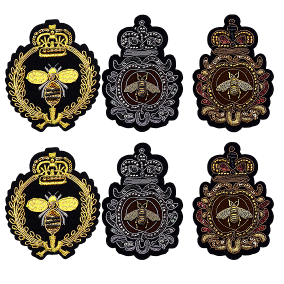 6шт 3 стили компьютерная вышивка ткань пришивание заплатки, аксессуары для костюма, аппликации в виде короны, с пчелами из сплава