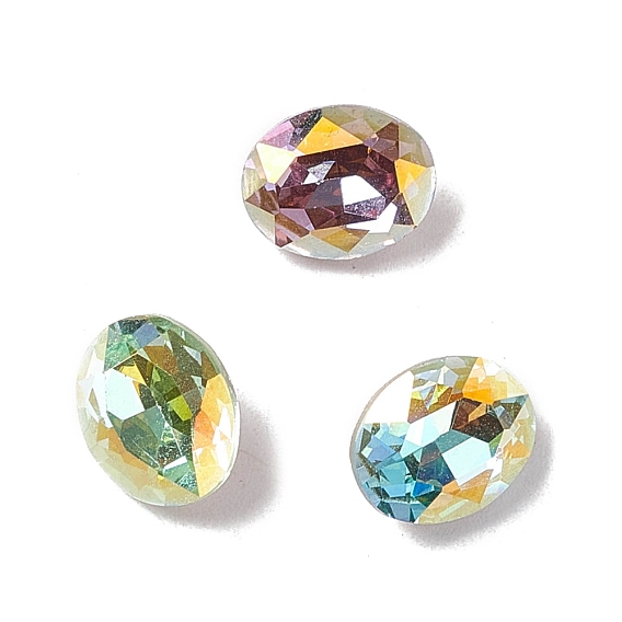 Glass Rhinestone Cabochons, Pointed Back & Back Plated, Oval
