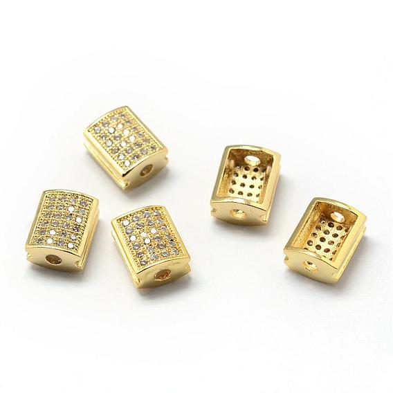Rack Plating Brass Cubic Zirconia Beads, Long-Lasting Plated, Rectangle