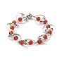 Natural Gemstone with Alloy Heart Beaded Stretch Bracelet for Women