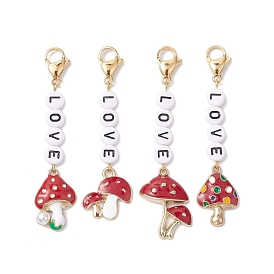 Mushroom Alloy Enamel Pendant Decoration, Word Love Acrylic & Lobster Clasp Charms for Bag, Key Chain Ornaments