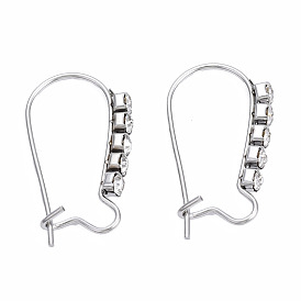 304 Stainless Steel Hoop Earrings Findings Kidney Ear Wires, with Clear Cubic Zirconia