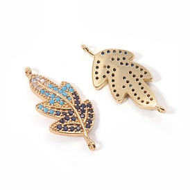 Brass Micro Pave Cubic Zirconia Links Connectors, Leaf, Colorful