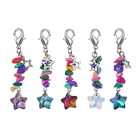 Decoración colgante de estrella de cristal, Charm con cierre de mosquetón de aleación y chip de turquesa sintética