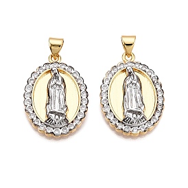 Латунные микро проложить кубического циркония подвески, без кадмия и без свинца, овал с подвесками Девы Марии