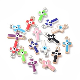 CCB Plastic Enamel Pendants, Cross with Evil Eye