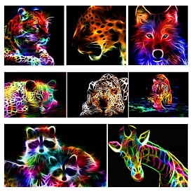 Fluorescent Animal Tiger Giraffe Leopard Pattern 5D Diamond Painting Kits for Adult Beginners, DIY Full Round Drill Picture Art, Rhinestone Gem Paint Kits for Home Wall Decor