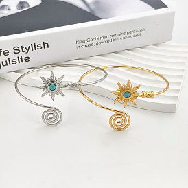 Регулируемые браслеты-манжеты из сплава синтетической бирюзы/мукаита, солнце