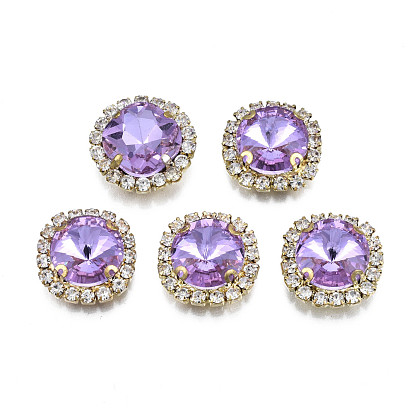 Sew on Rhinestone, Transparent Glass Rhinestone, with Brass Prong Settings, Faceted, Square