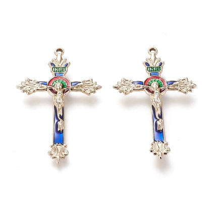 Alloy Enamel Crucifix Cross Pendants, For Easter, Silver, 49x31x5mm, Hole: 1mm
