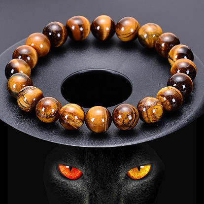 Natural Tiger Eye Stone Bracelet - Handmade Beaded Single Loop Yellow Tiger Eye Bracelet