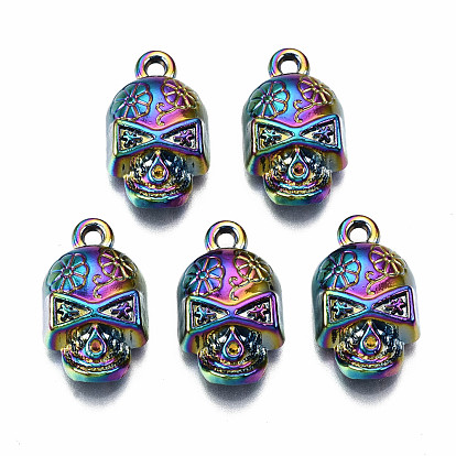 Rainbow Color Alloy Pendants, Cadmium Free & Lead Free, Skull