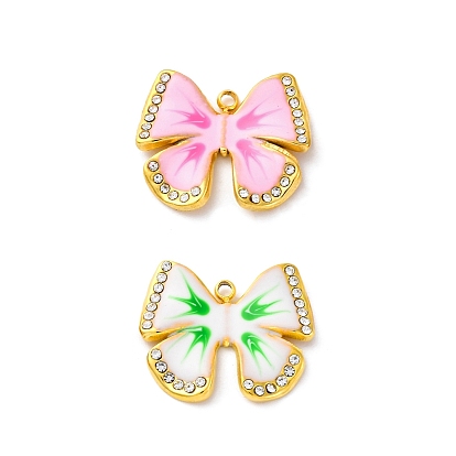 304 нержавеющей стальной эмали подвески, со стразами, очарование бантом, вакуумное покрытие pvd, реальный 18 k позолоченный