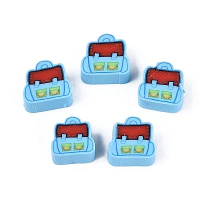 Back to School Handmade Polymer Clay Beads, School Bag