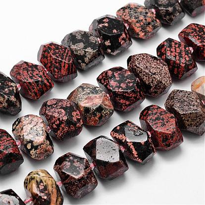 Natural Snowflake Obsidian Bead Strands, Nuggets, 15~25x13~17mm, Hole: 2.5mm, about 26pcs/strand, 16 inch
